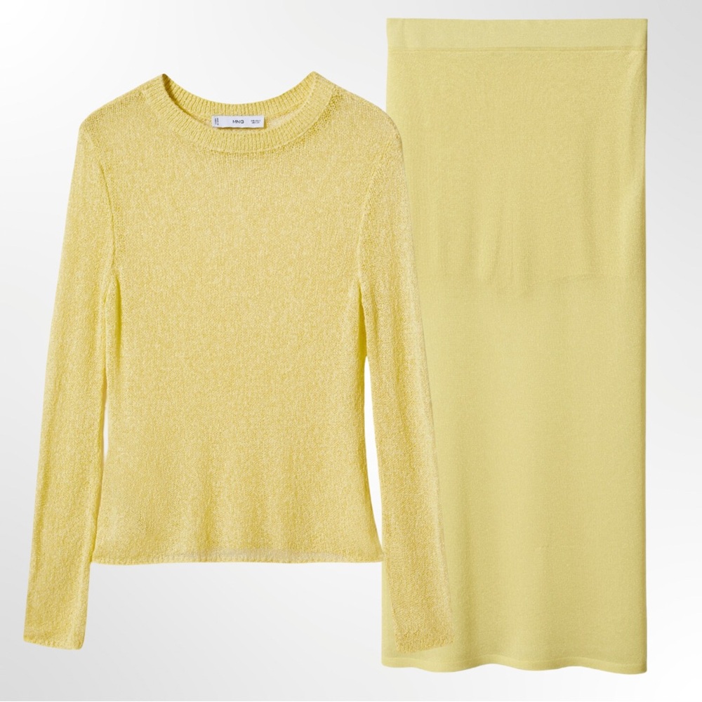 MANGO Light Yellow Knit Top + Skirt Set